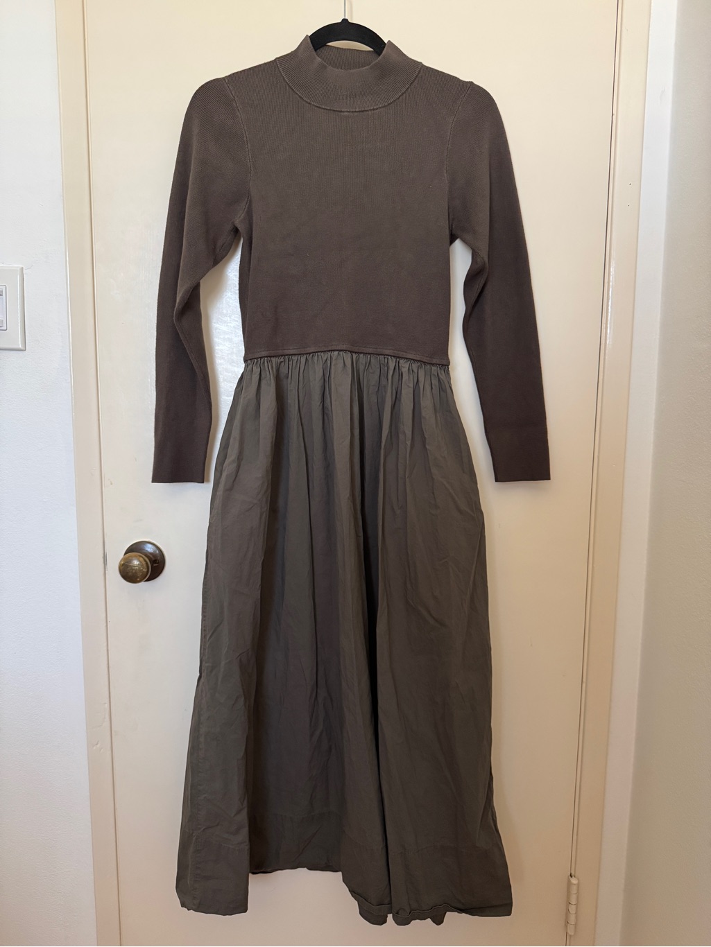 Marie Oliver Barrett Mock Neck Multimedia Dress In Olive Green Brown Size L